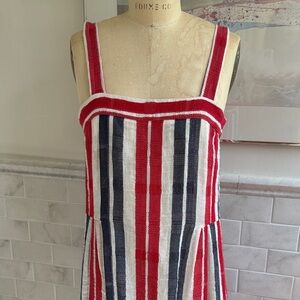 Warm Red Blue and White Textured Fabric maxi dress size 0